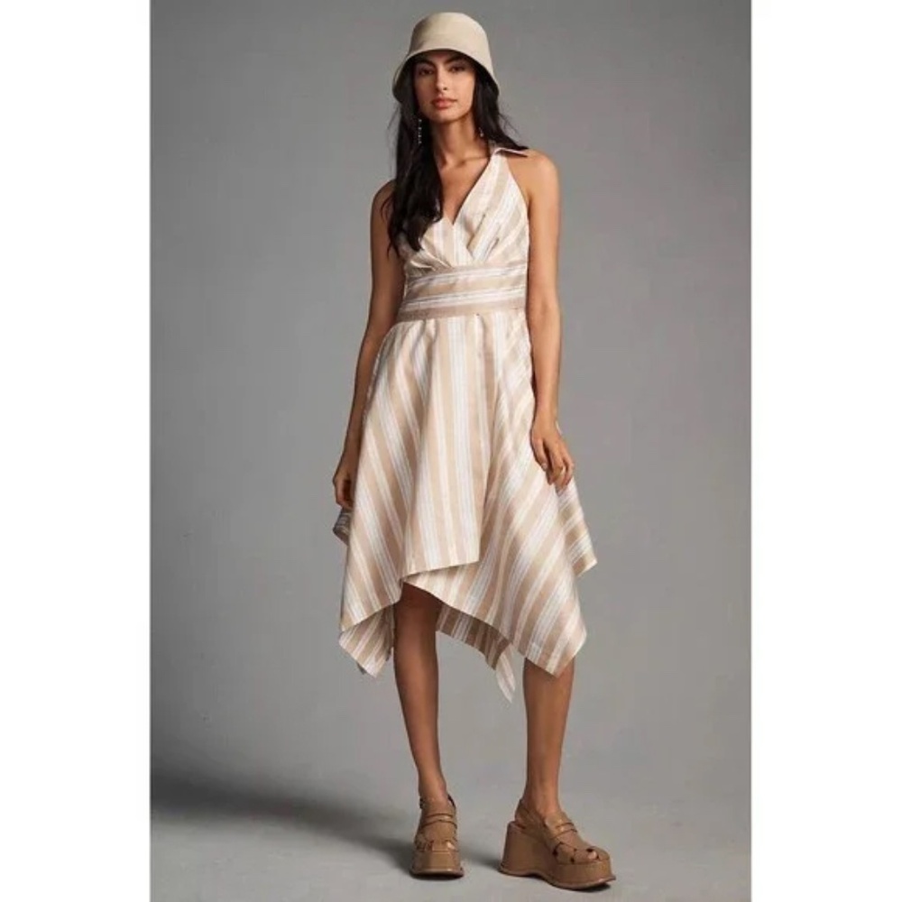 Maeve Anthropologie Halter Dress in Cream and White - Picture 2 of 15
